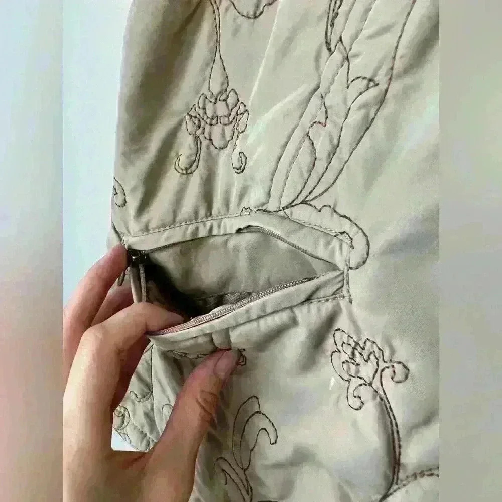 Dash Womens Tan Embroidered Floral Cottagecore Cabin Core Lined Vest  12 - Picture 10 of 13